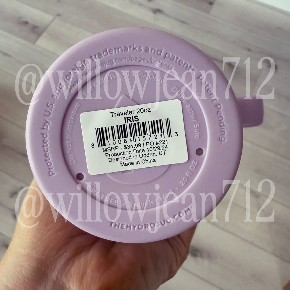 “Iris" HydroJug 20 oz Traveler Tumbler - Purple Floral - Limited Edition - Picture 4 of 5
